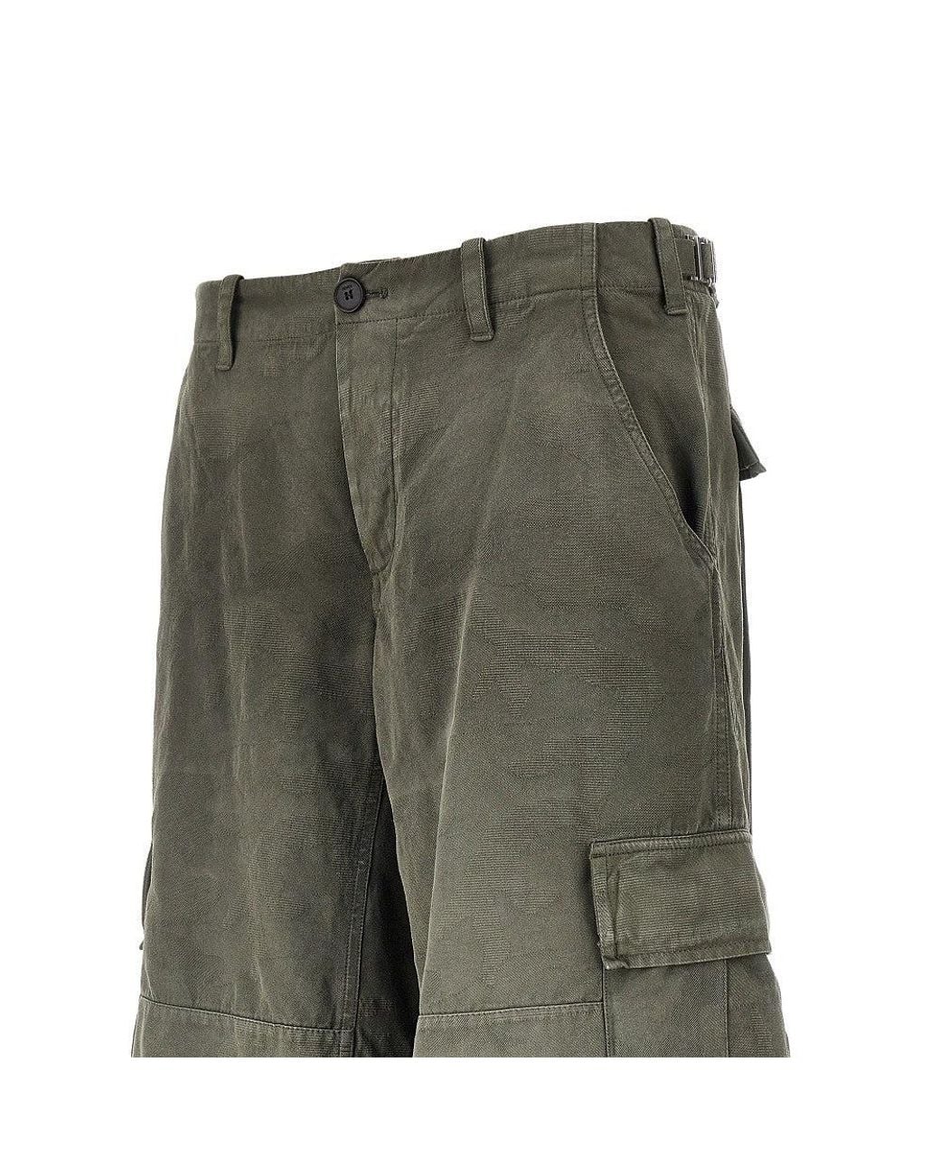 Fendi Green Cotton Bermuda Shorts With Jacquard Motif