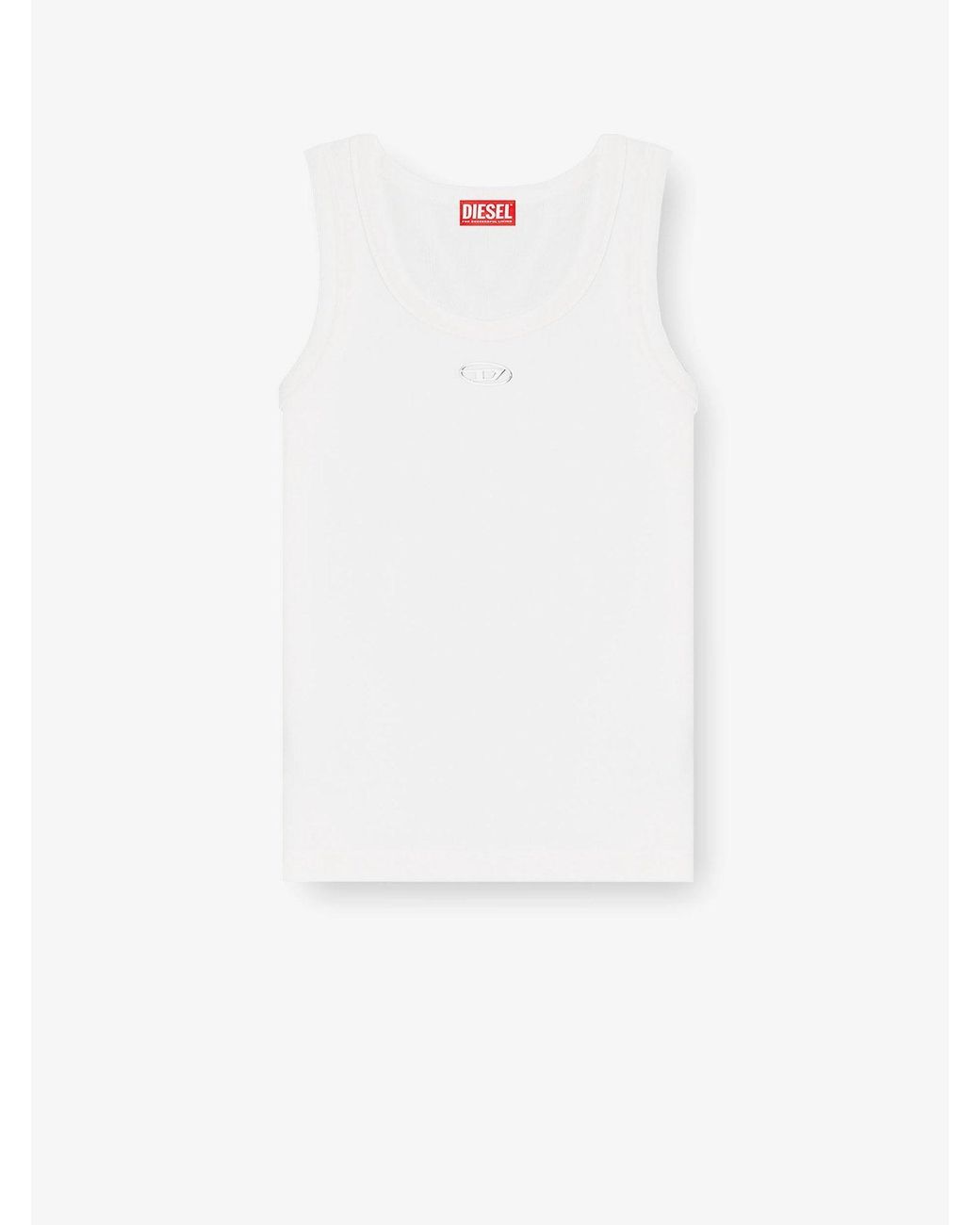 DIESEL White Slim Fit Ribbed Tank Top With Metal Oval D