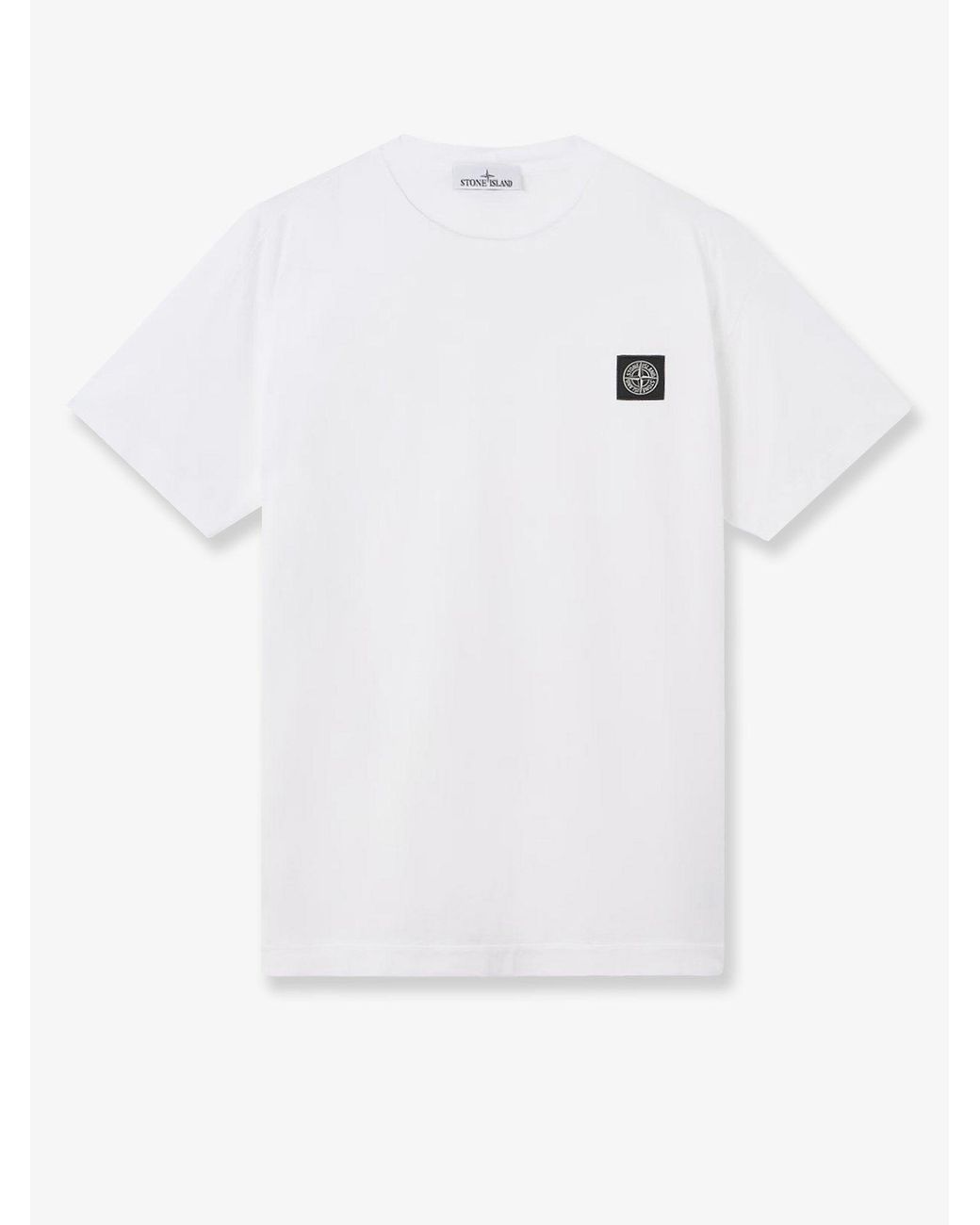 Stone Island White Cotton T-Shirt With Front Logo Patch for men