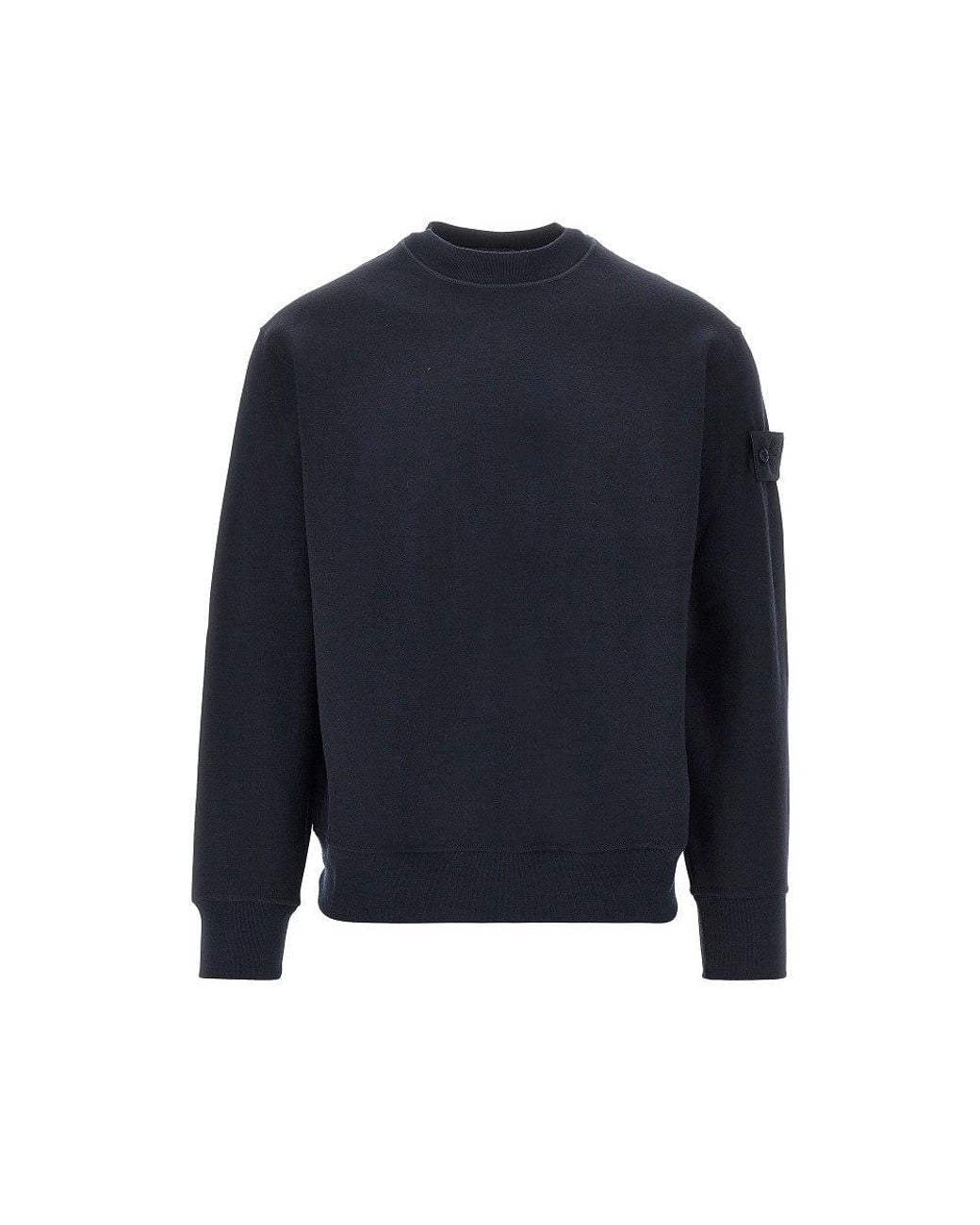 Stone Island Blue Cotton And Wool Sweatshirt With Logo Badge for men