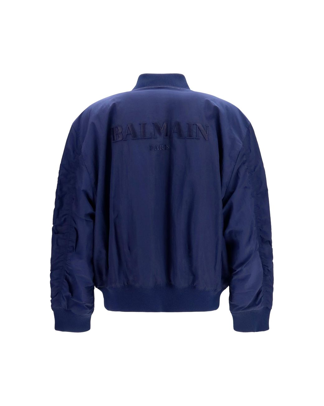 Balmain Blue Nylon Bomber Jacket With Embroidered Back Logo for men