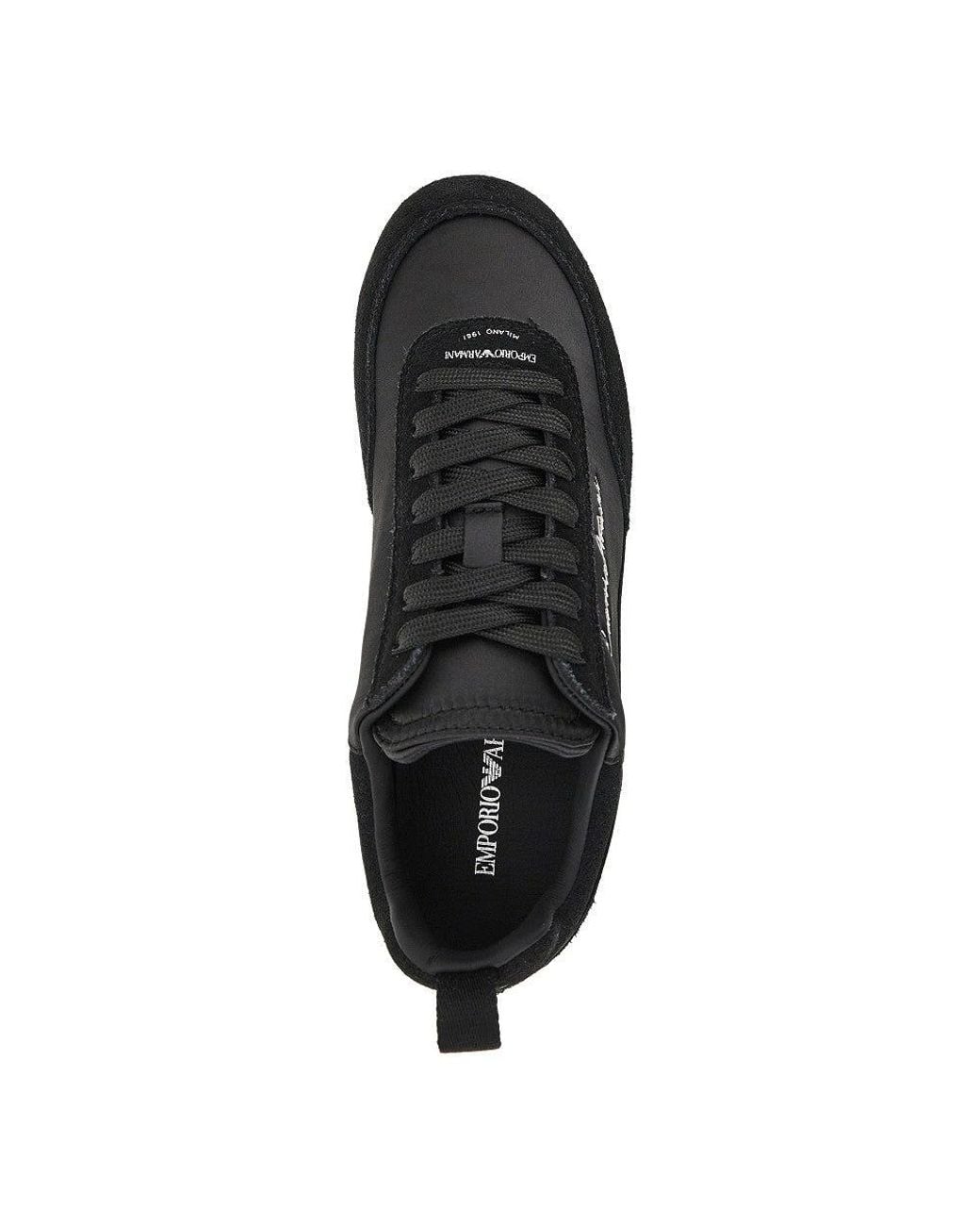 Emporio Armani Blue Satin And Suede Leather Sneakers