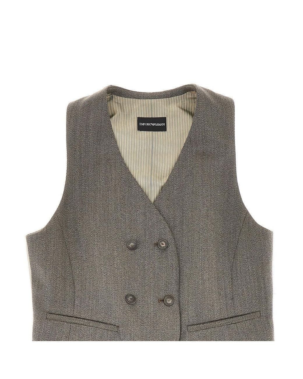 Emporio Armani Gray Double-Breasted Wool Vest Khaki