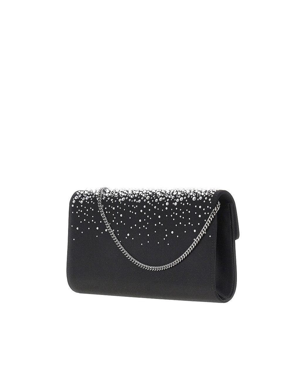 Roger Vivier Black 'Efflorescence' Satin Pouch With Rhinestones