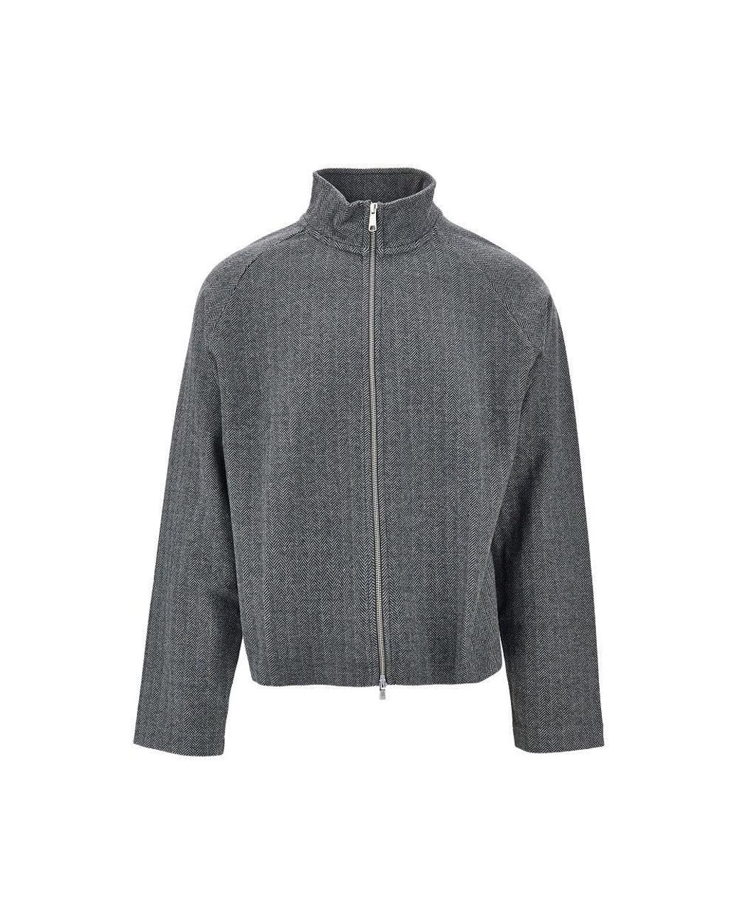 mfpen Gray Herringbone Cotton Full-Zip Sweatshirt for men