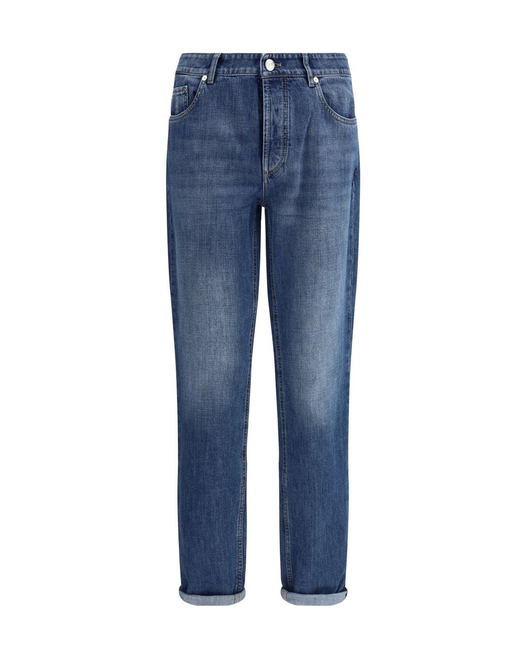 Brunello Cucinelli Blue Cuffed Jeans for men