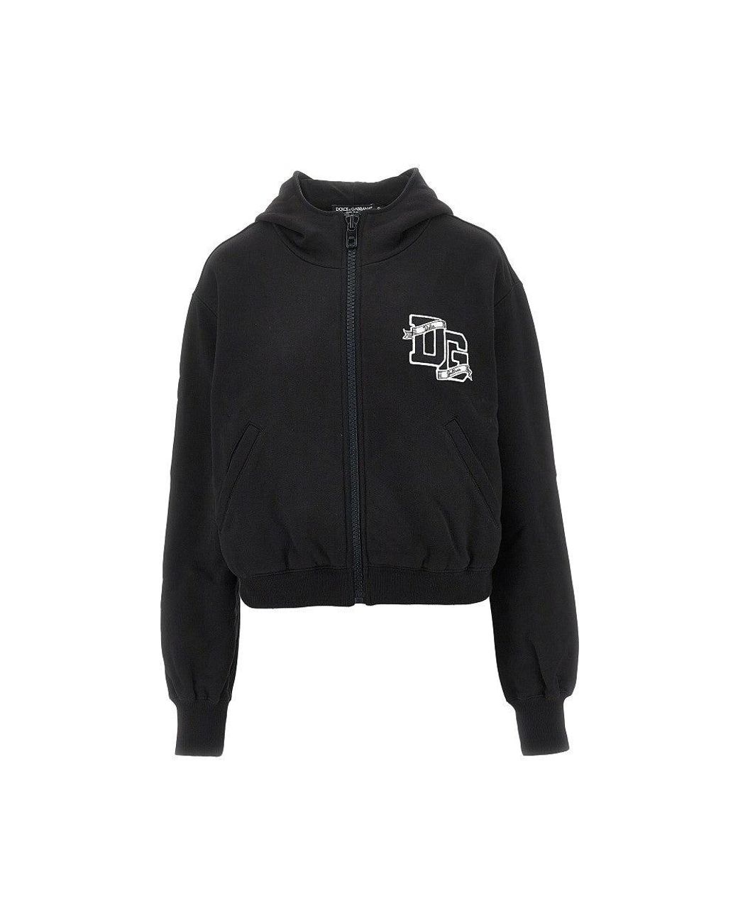 Dolce & Gabbana Black Full-Zip Hoodie With Logo Patch