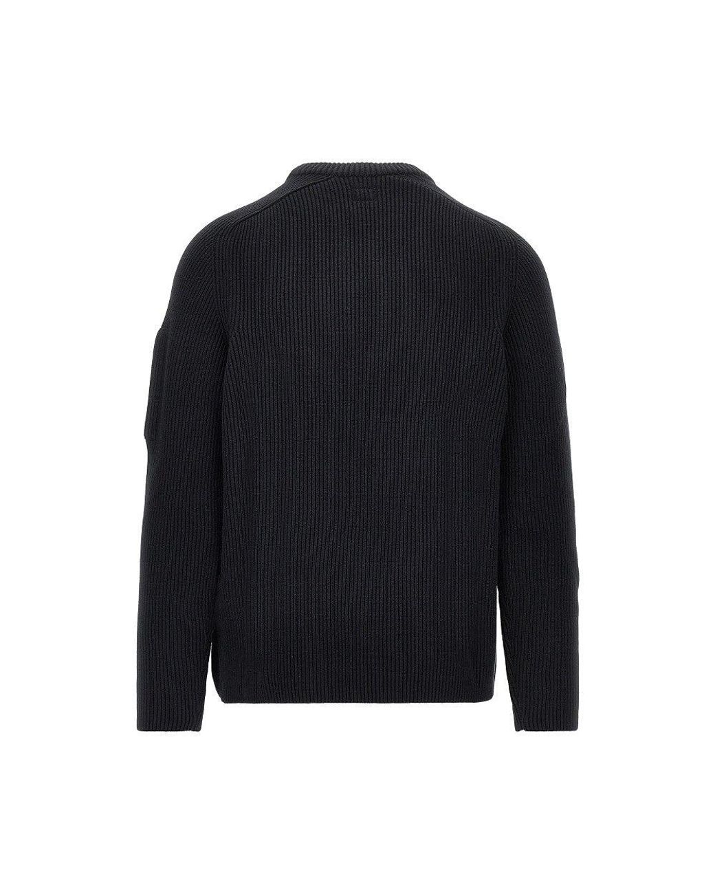 C P Company Blue Knitted Sweater With Nfc Lens for men