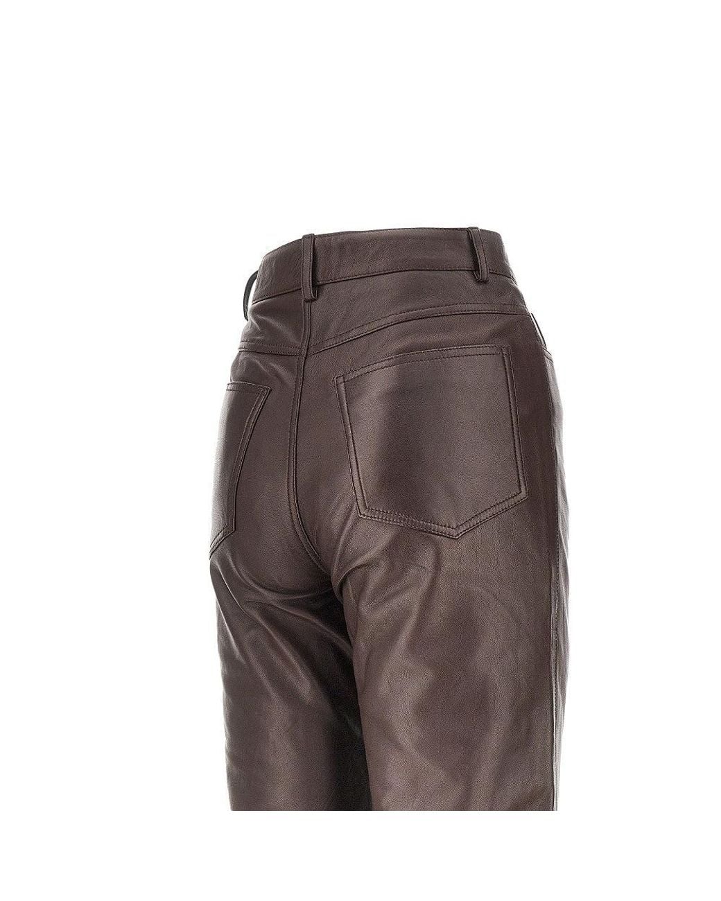 ROTATE BIRGER CHRISTENSEN Brown Leather Straight Leg Pants
