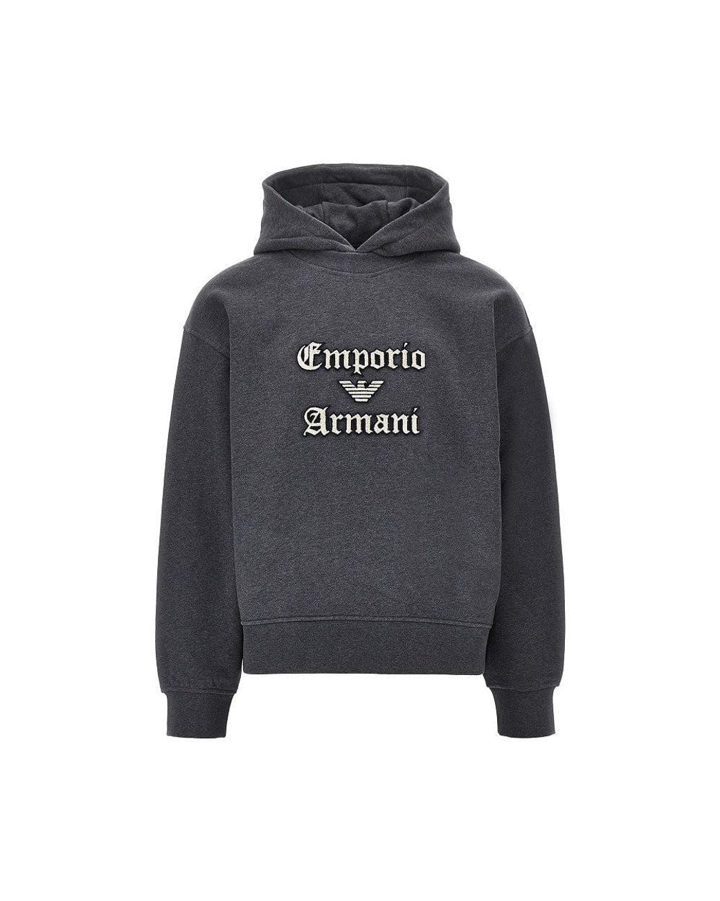 Emporio Armani Gray Soft Touch Logo Embroidery Hoodie for men
