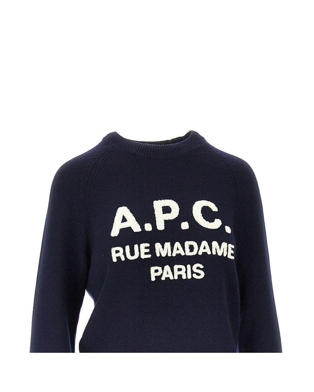 A.P.C. Blue Terry-Stitch Logo Wool Sweater