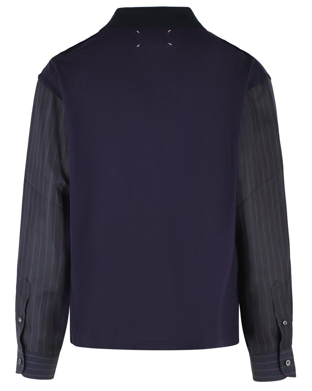Maison Margiela Blue Ribbed Polo Cotton Shirt With Cupro Striped Sleeves for men