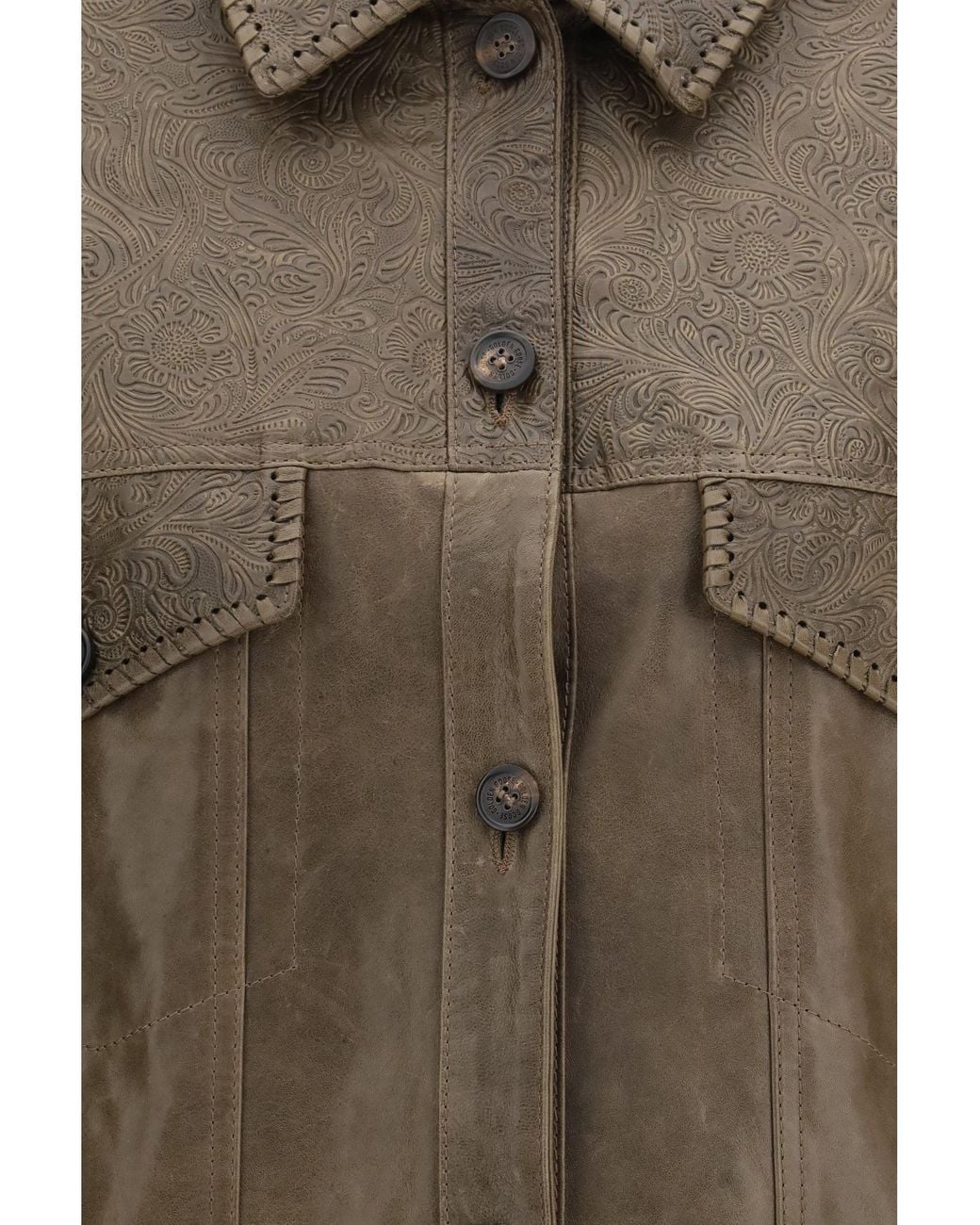 Golden Goose Deluxe Brand Brown Babete Leather Jacket Mud