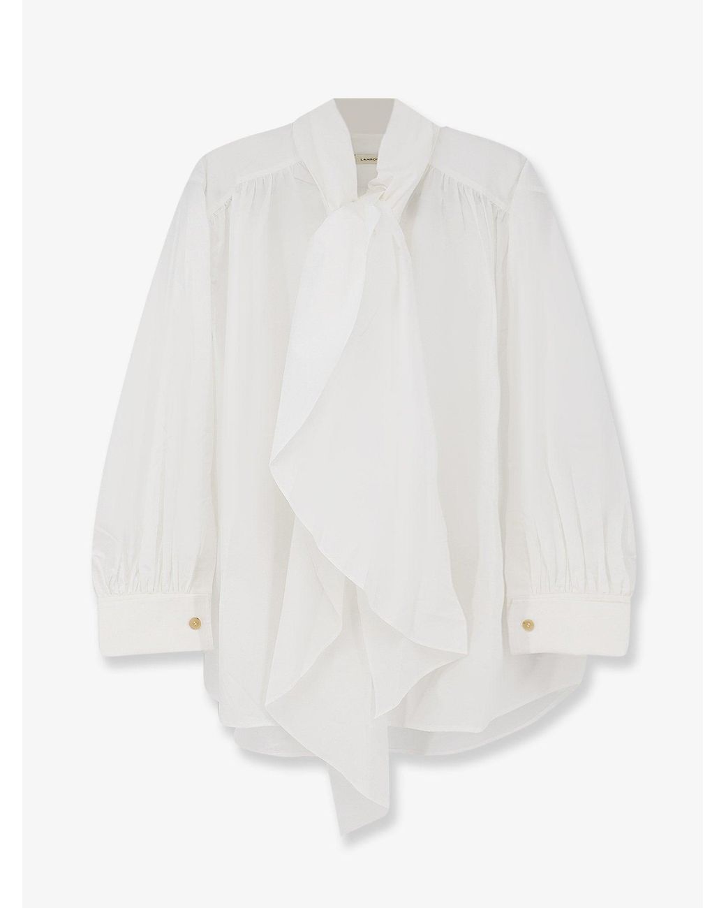 LAMRONS White Shirt With Knot Detail Cotton