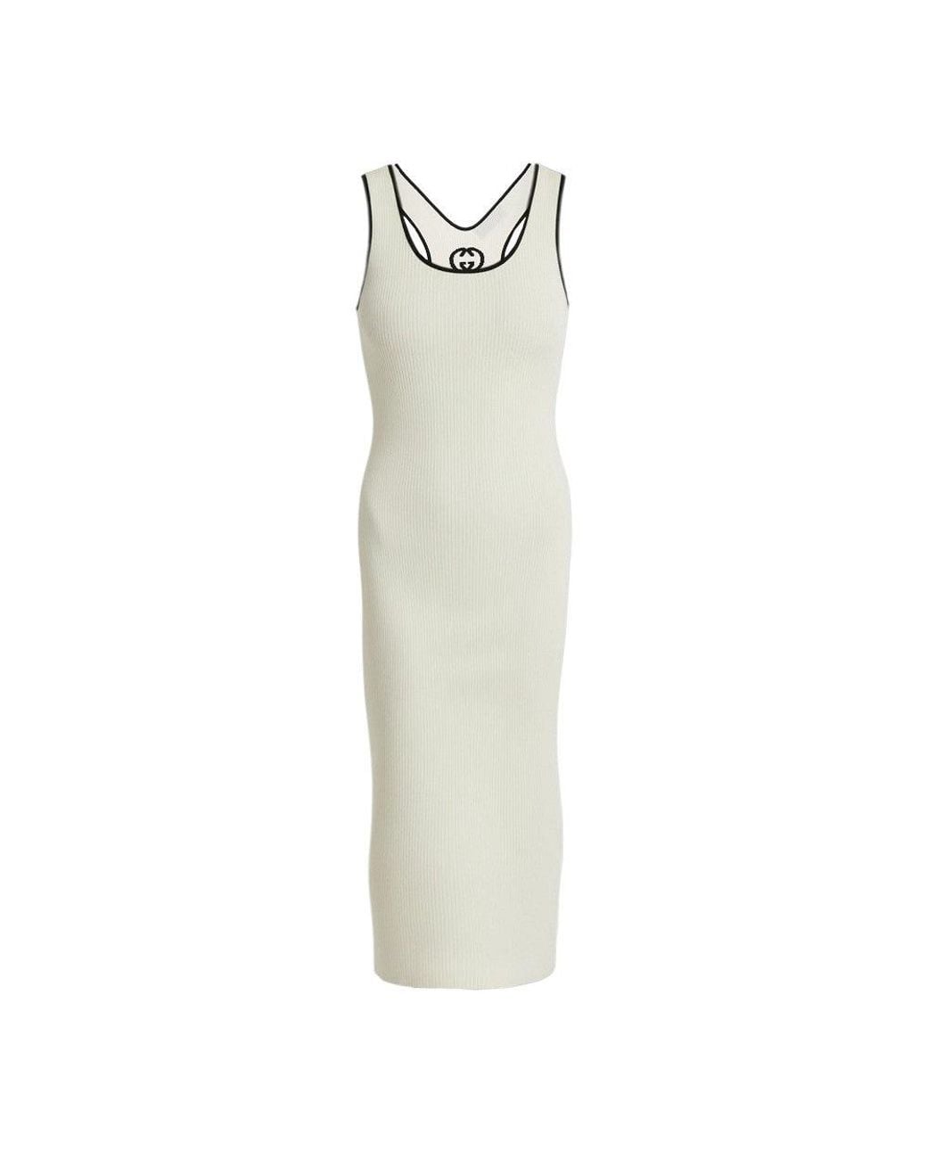 Gucci White Ribbed Knit Midi Dress