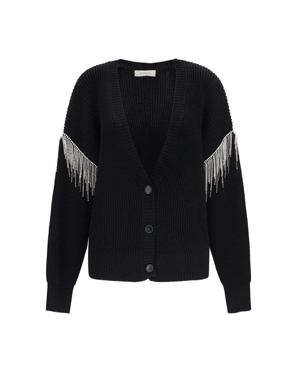 Max Mara Black Pagine Virgin Wool Cardigan
