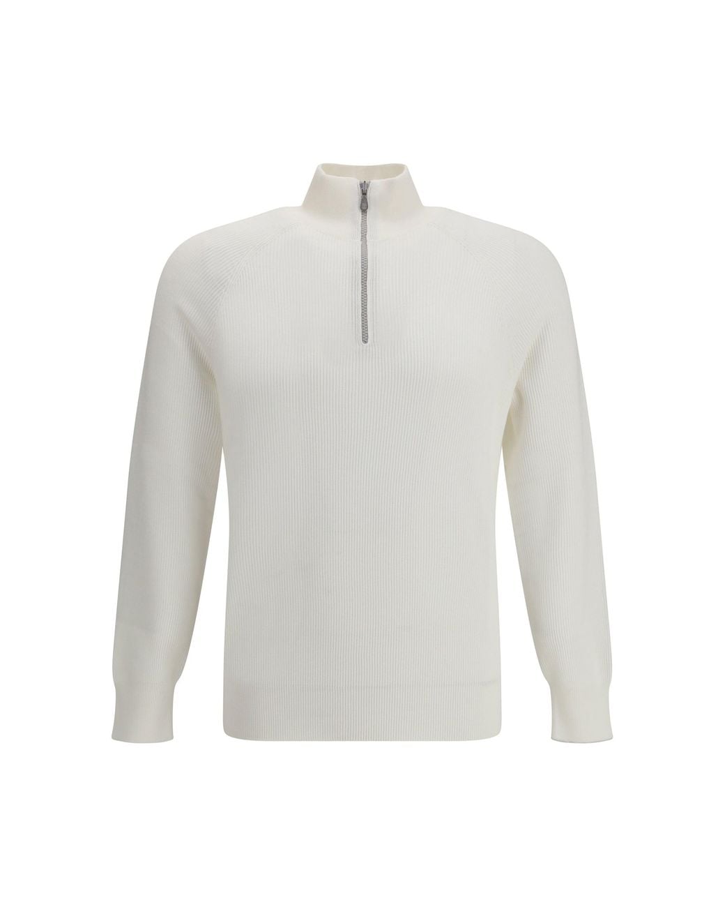 Brunello Cucinelli White Cotton Sweater With A High Neckline for men