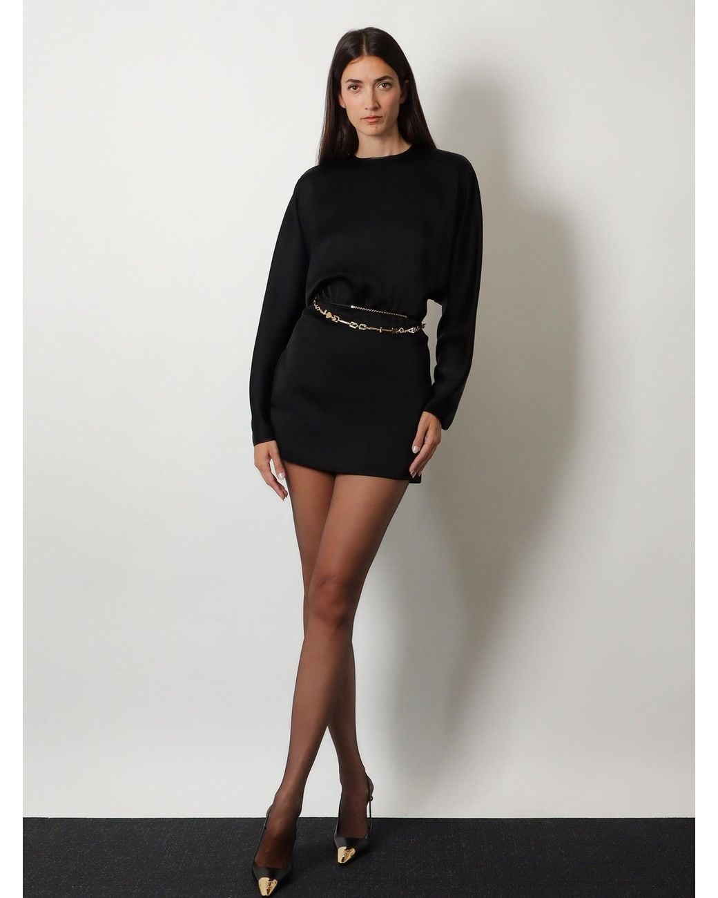 Saint Laurent Blue Mini Lenght Dress With Metal Detail