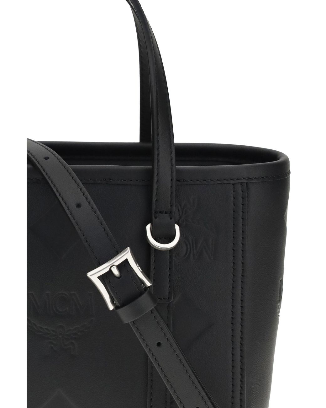 MCM Black Toni Small Tote Bag With Embossed Maxi Visetos Motif