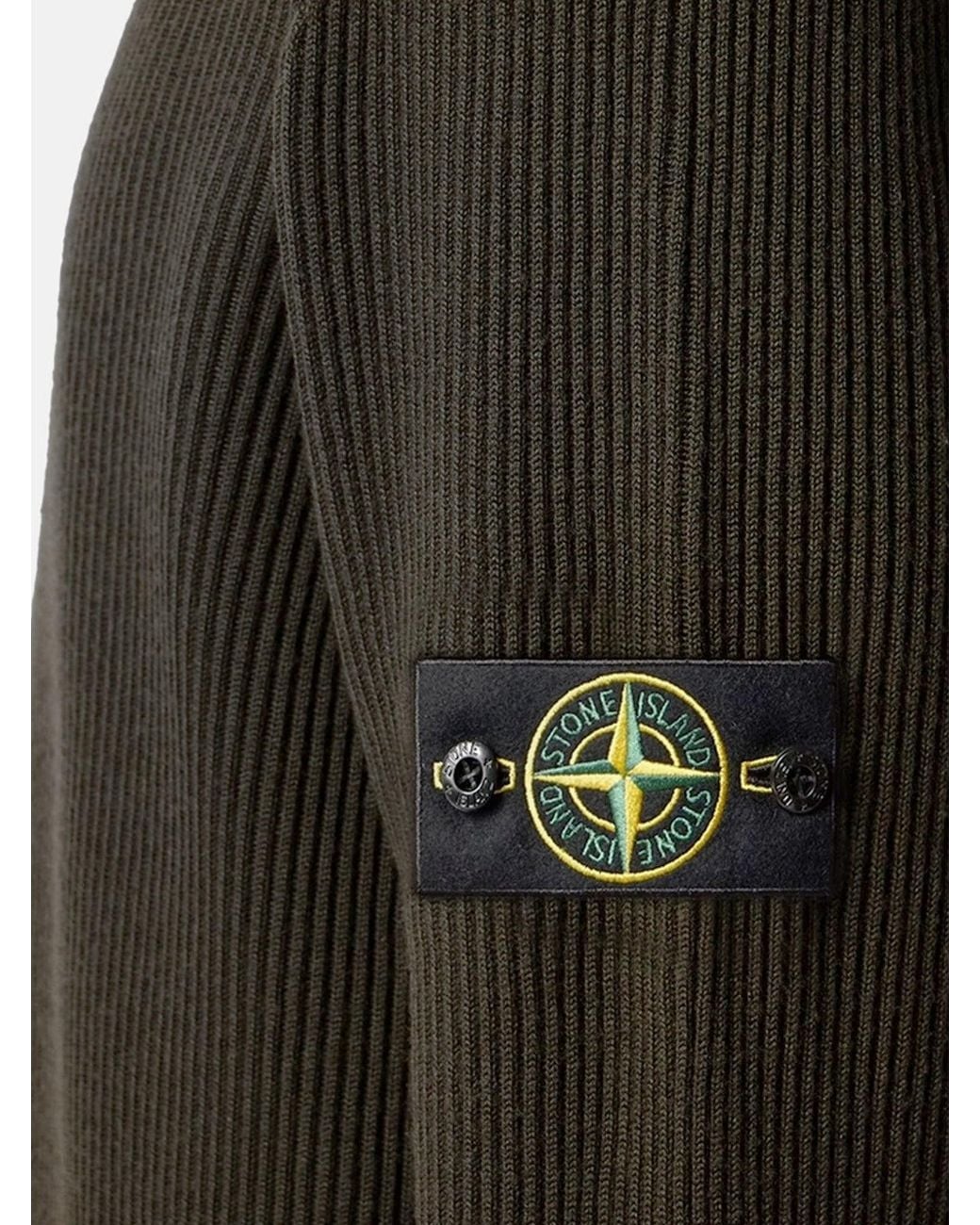 Stone Island Green Virgin Wool Cardigan for men