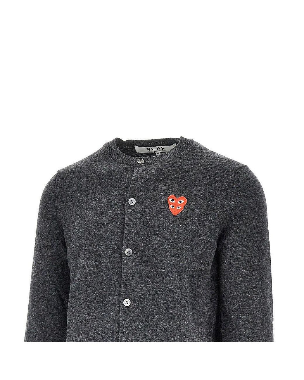 COMME DES GARÇONS PLAY Blue Wool Cardigan With Heart Patch for men