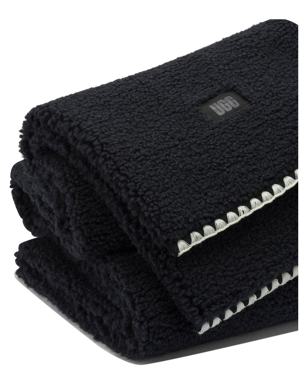 Ugg Black "scalloped" Scarf In Fluff