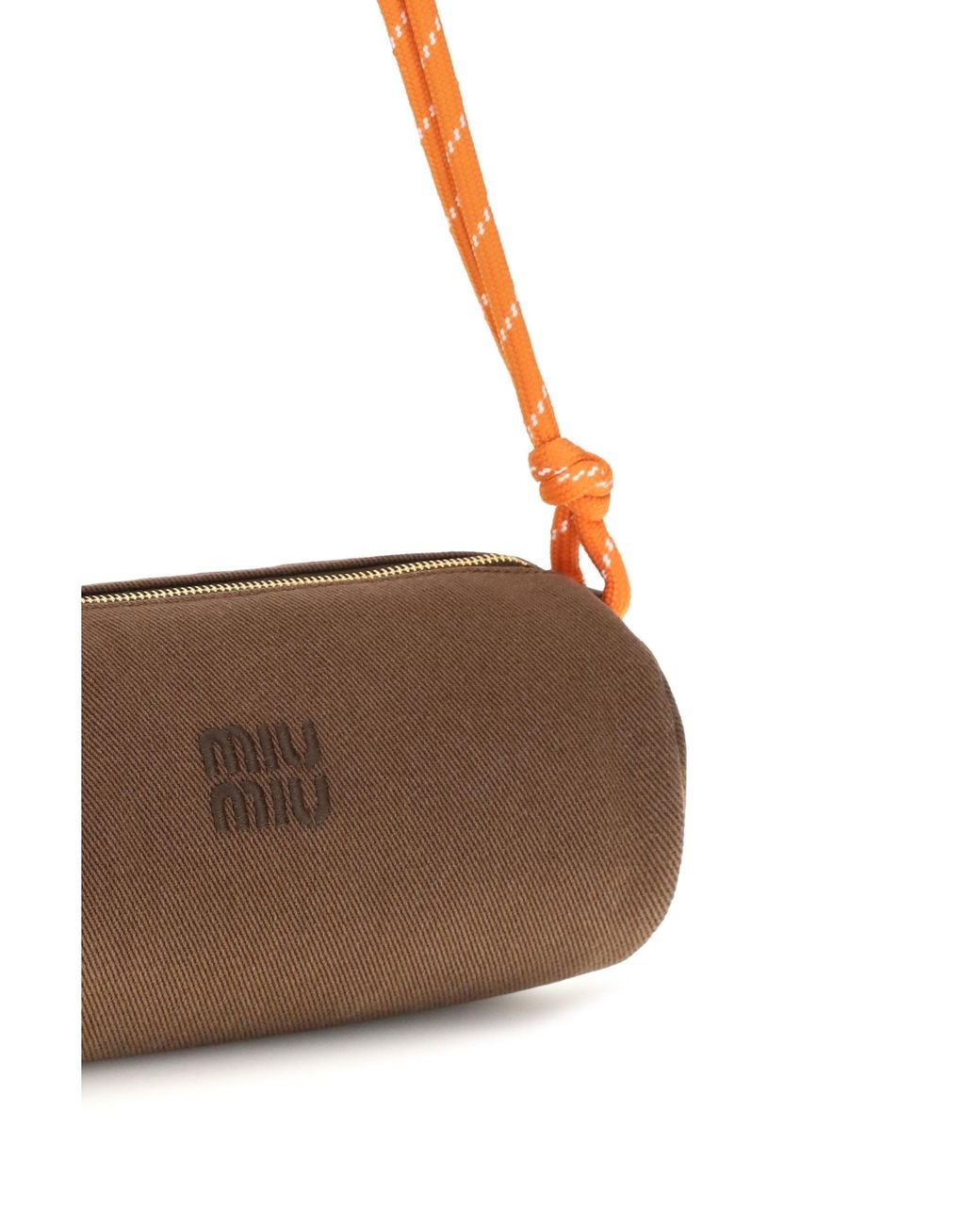 Miu Miu Brown Embroidered Logo Shoulder Bag Cacao