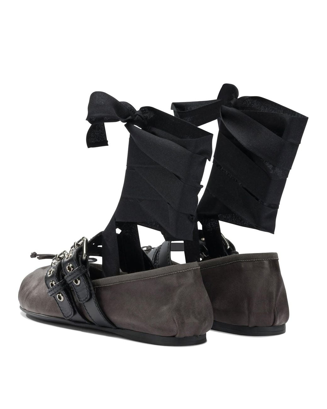 Miu Miu Black Leather Ballets Flat With Ribbon