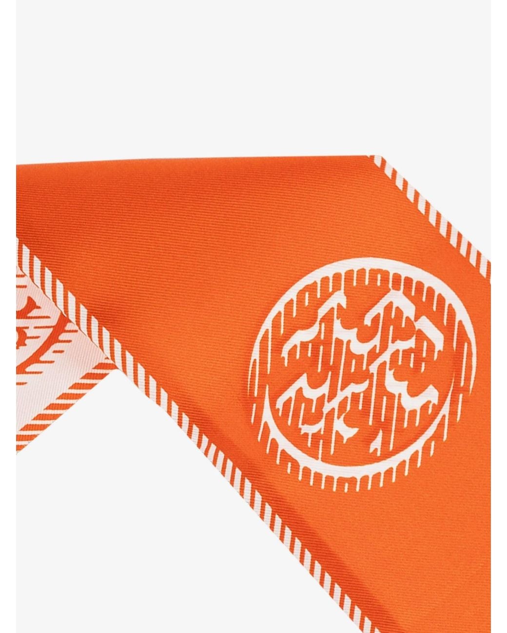 Tory Burch Orange Medallion Logo Ribbon Silk Tie