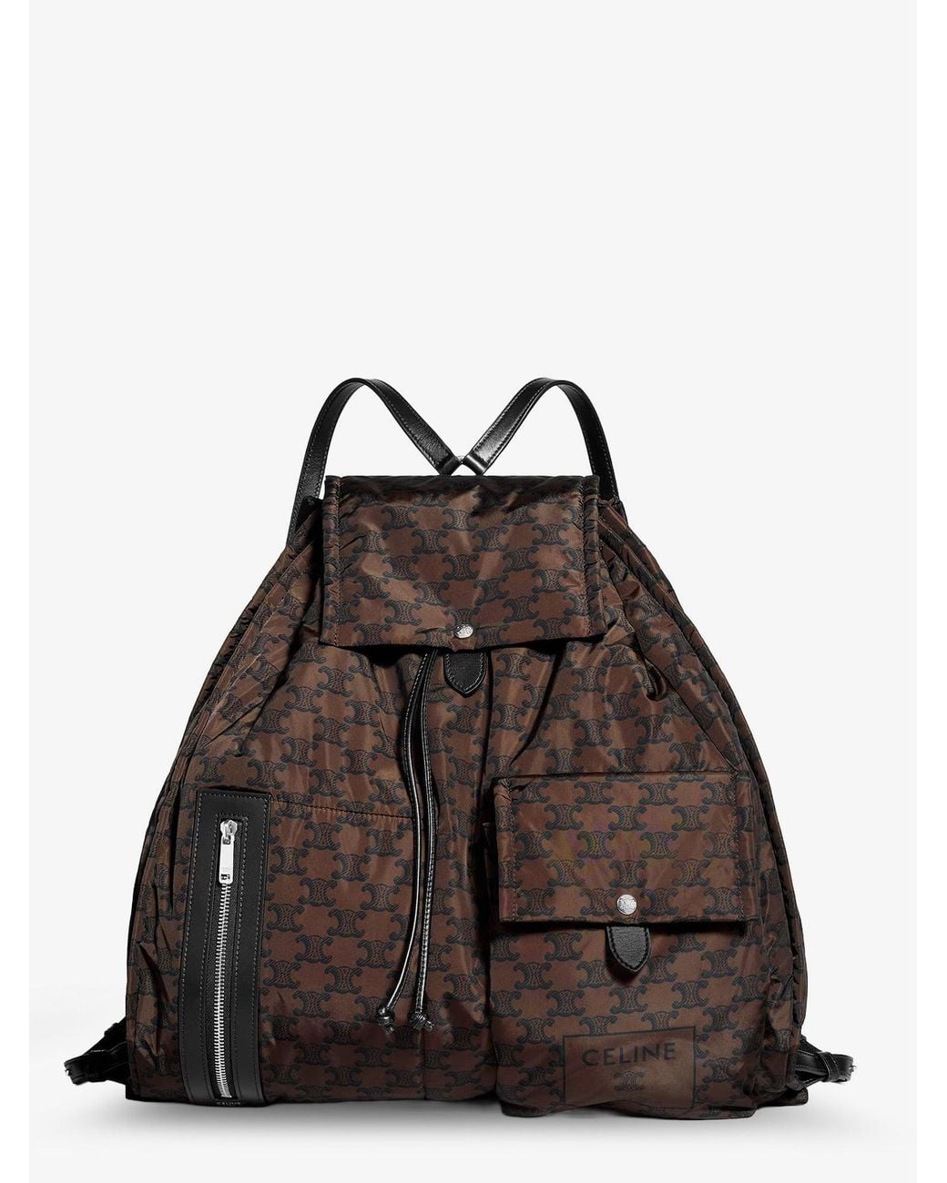 Céline Brown Nylon And Leather Backpack With Triomphe Print for men