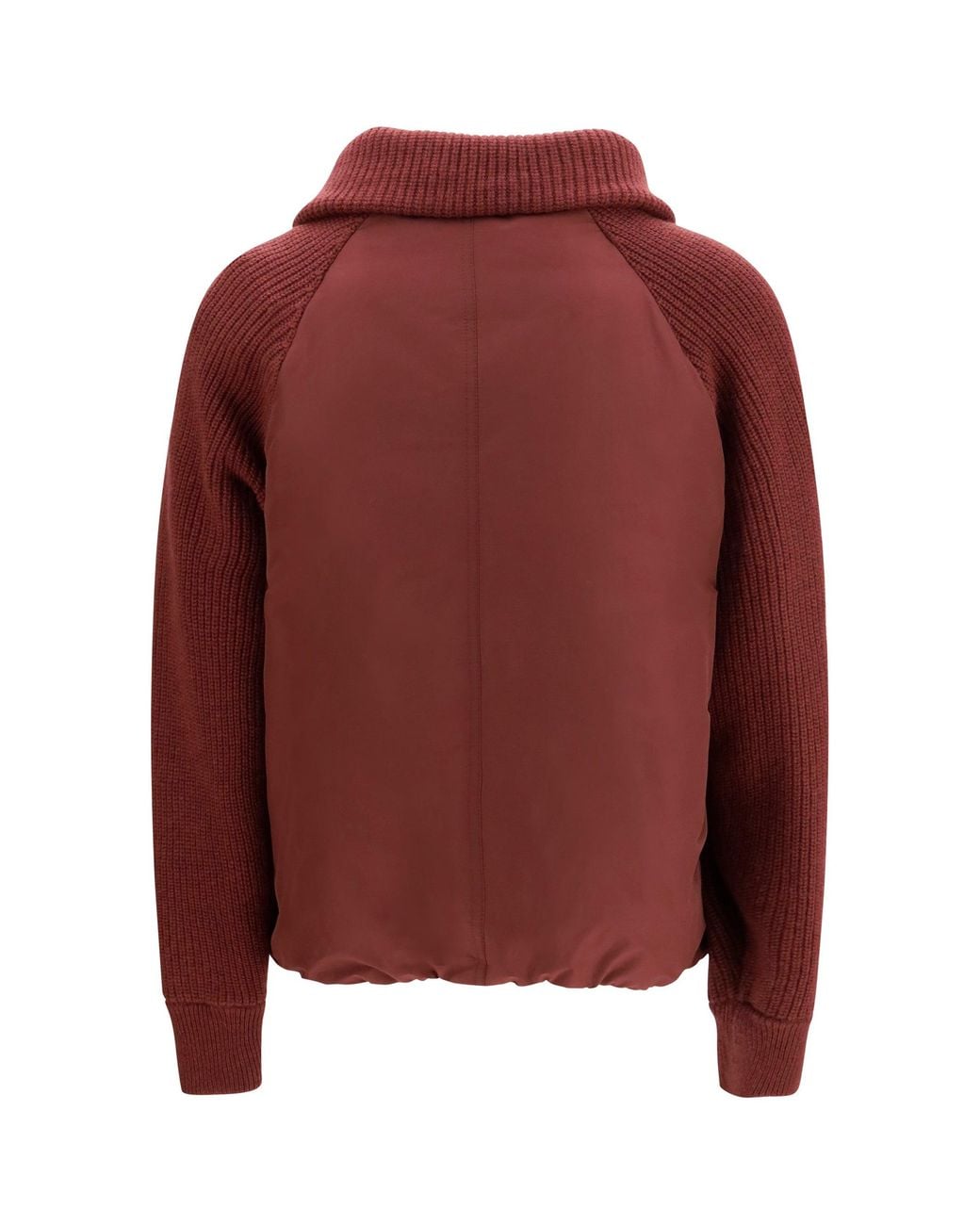 Brunello Cucinelli Red Down Jacket With Wool Sleeves