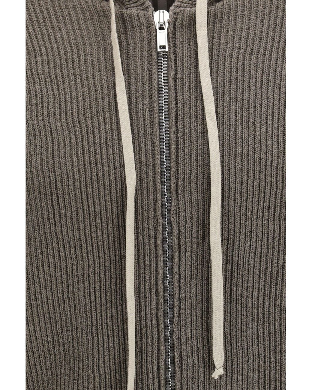 Rick Owens Gray Ribbed Virgin Wool Knit Hoodie for men