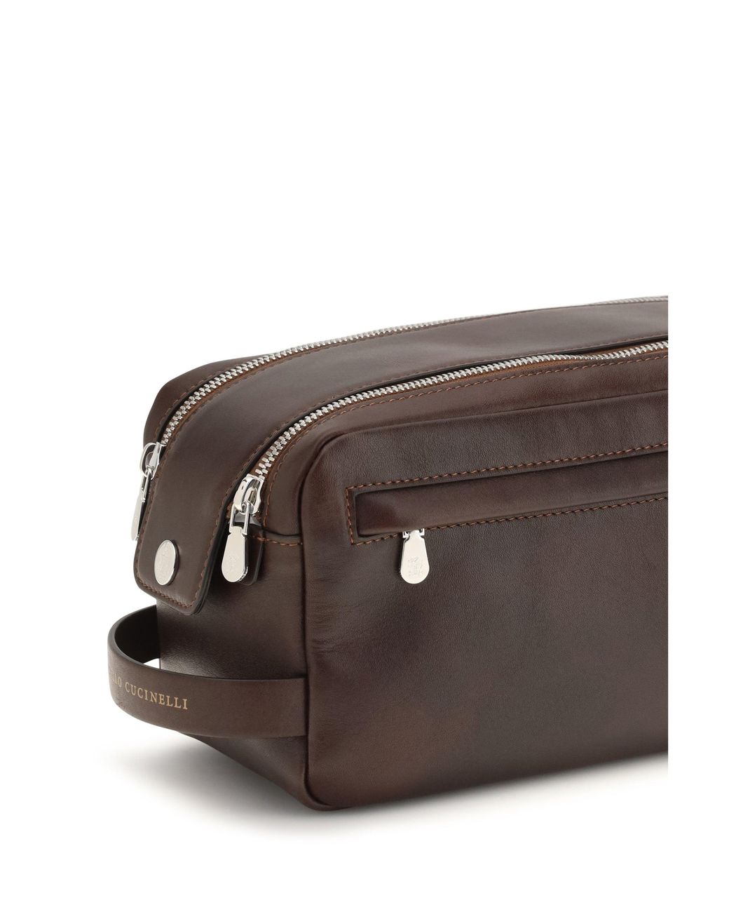 Brunello Cucinelli Brown Leather Beauty Case for men