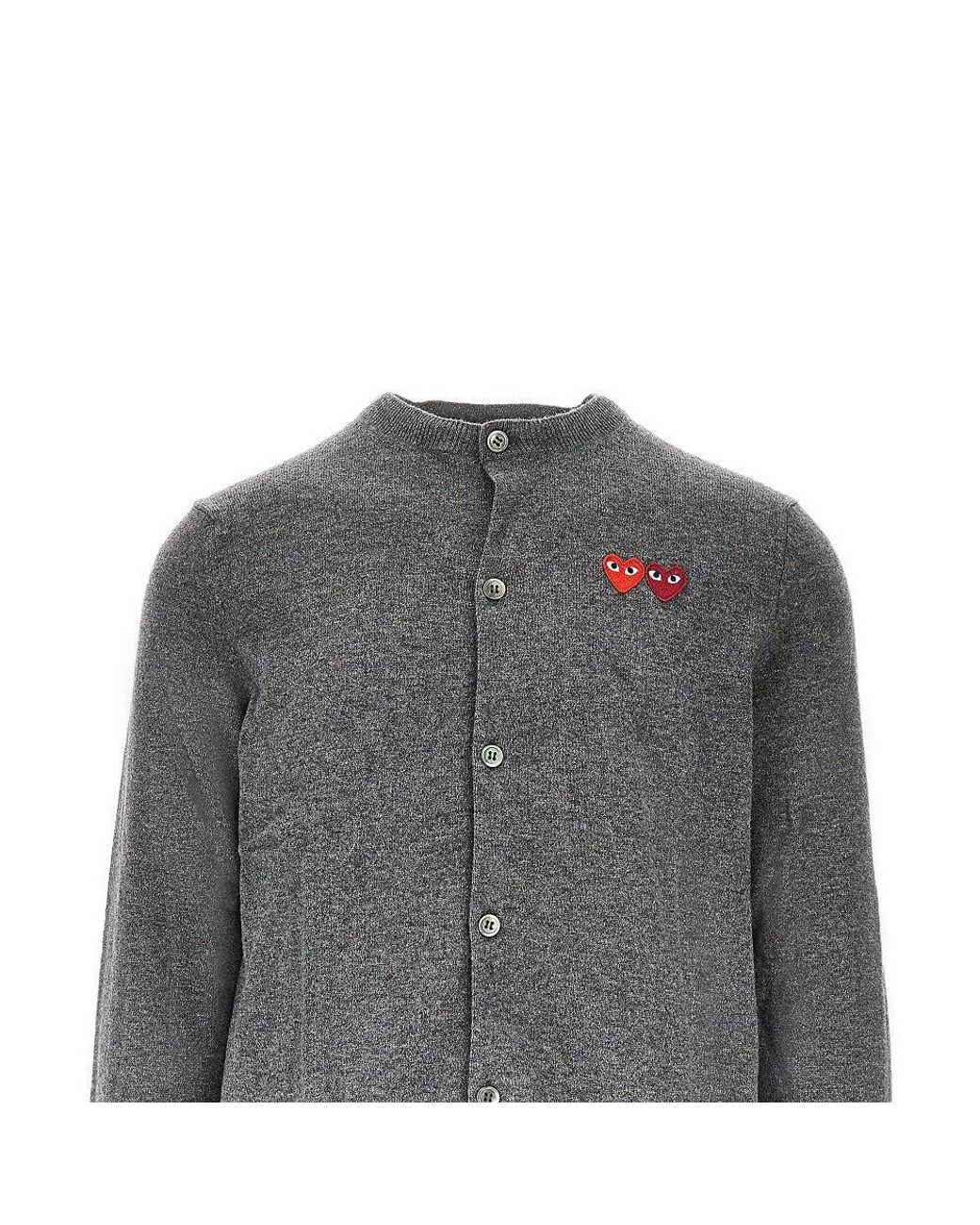 COMME DES GARÇONS PLAY Gray Hearts Patches Wool Cardigan for men