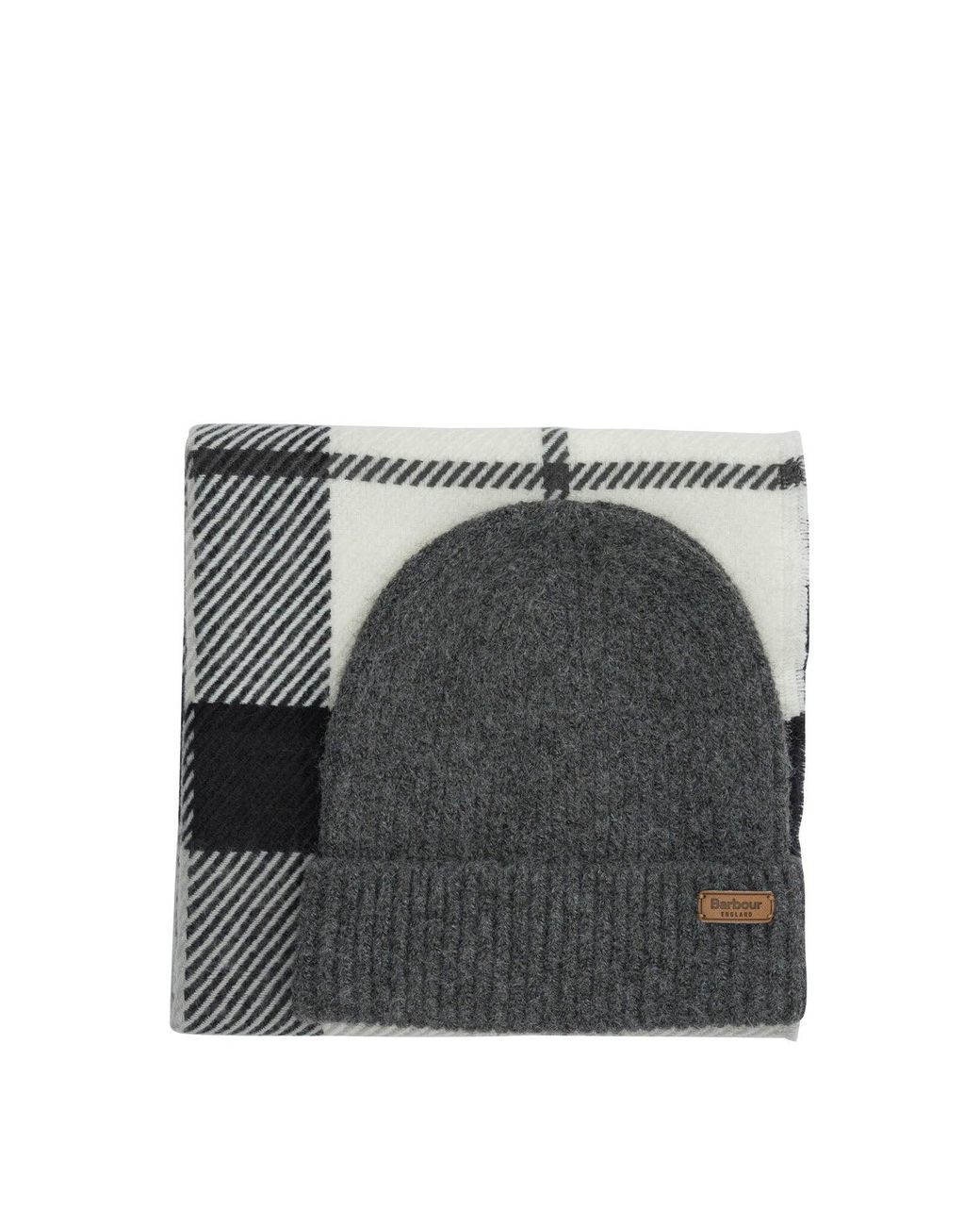 Barbour Gray "Pendle" Beanie And "Blair" Scarf Set
