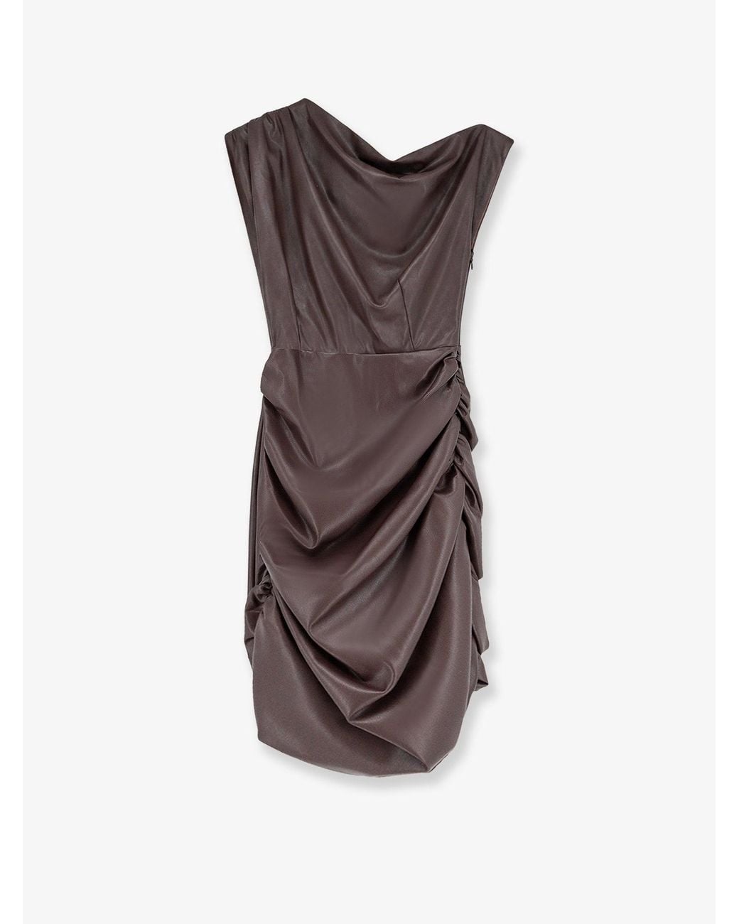 ACTUALEE Brown Short Faux Leather Dress