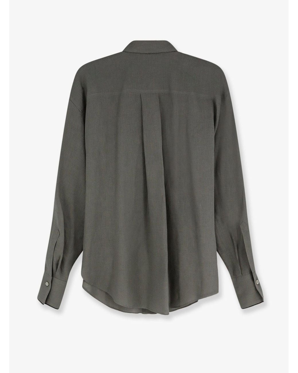 Brunello Cucinelli Gray Linen Shirt With Monili Detail