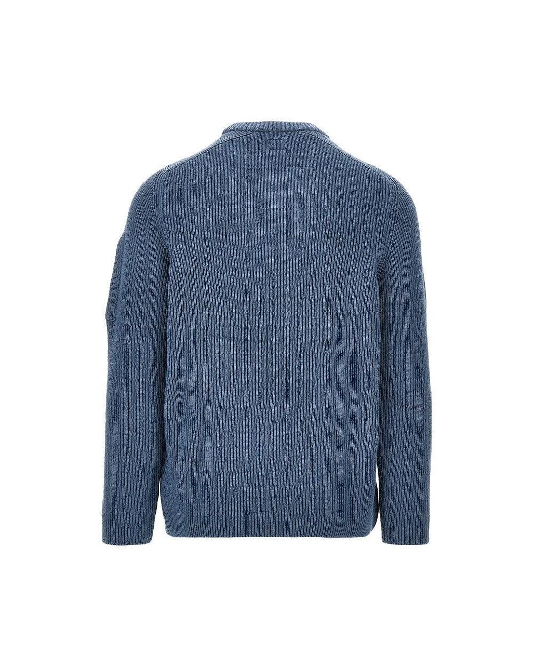 C P Company Blue Knitted Sweater With Nfc Lens for men