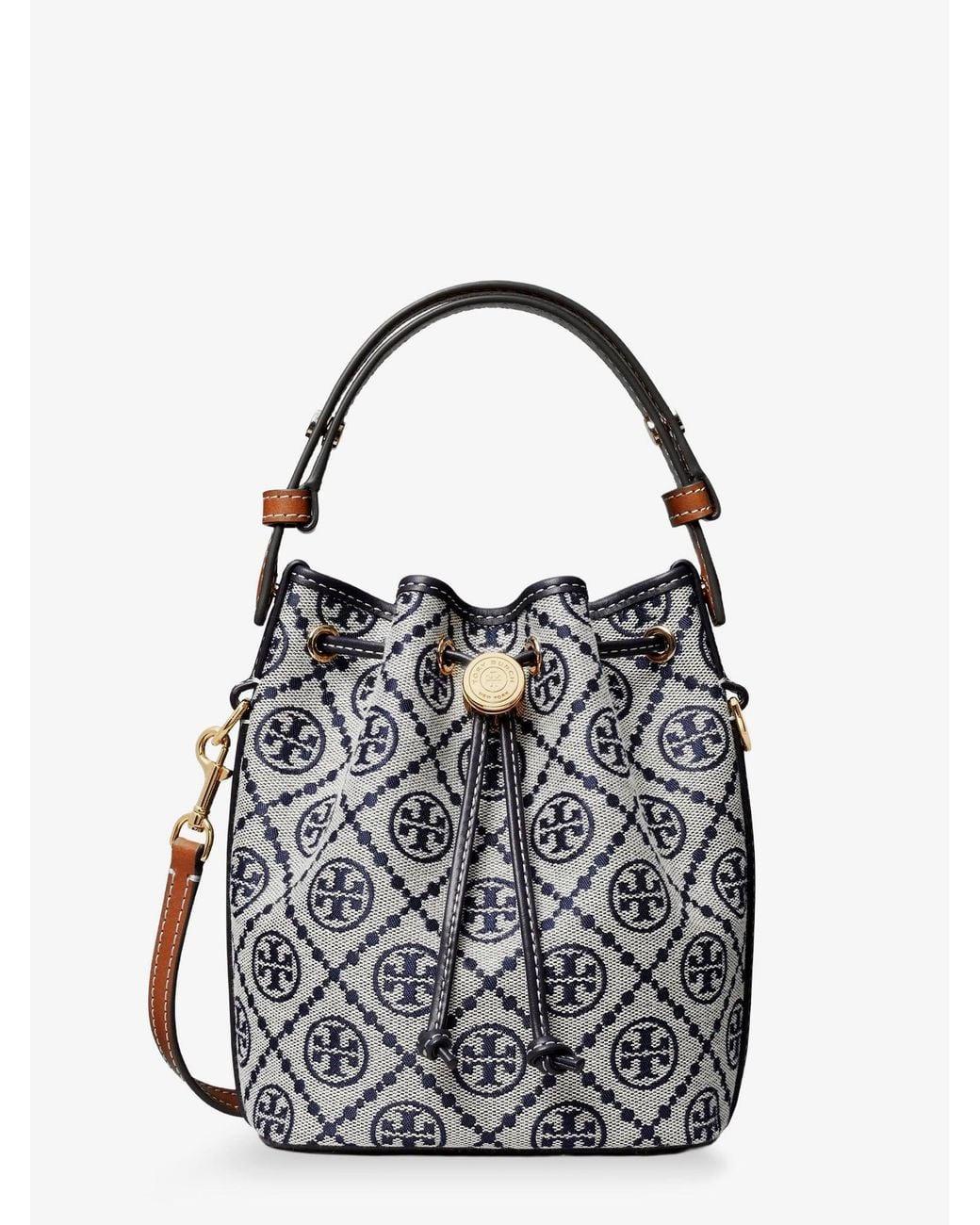 Tory Burch Blue T Monogram Cotton-Blend Bucket Bag