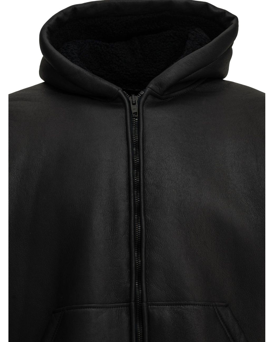 Balenciaga Black Hooded Shearling Jacket
