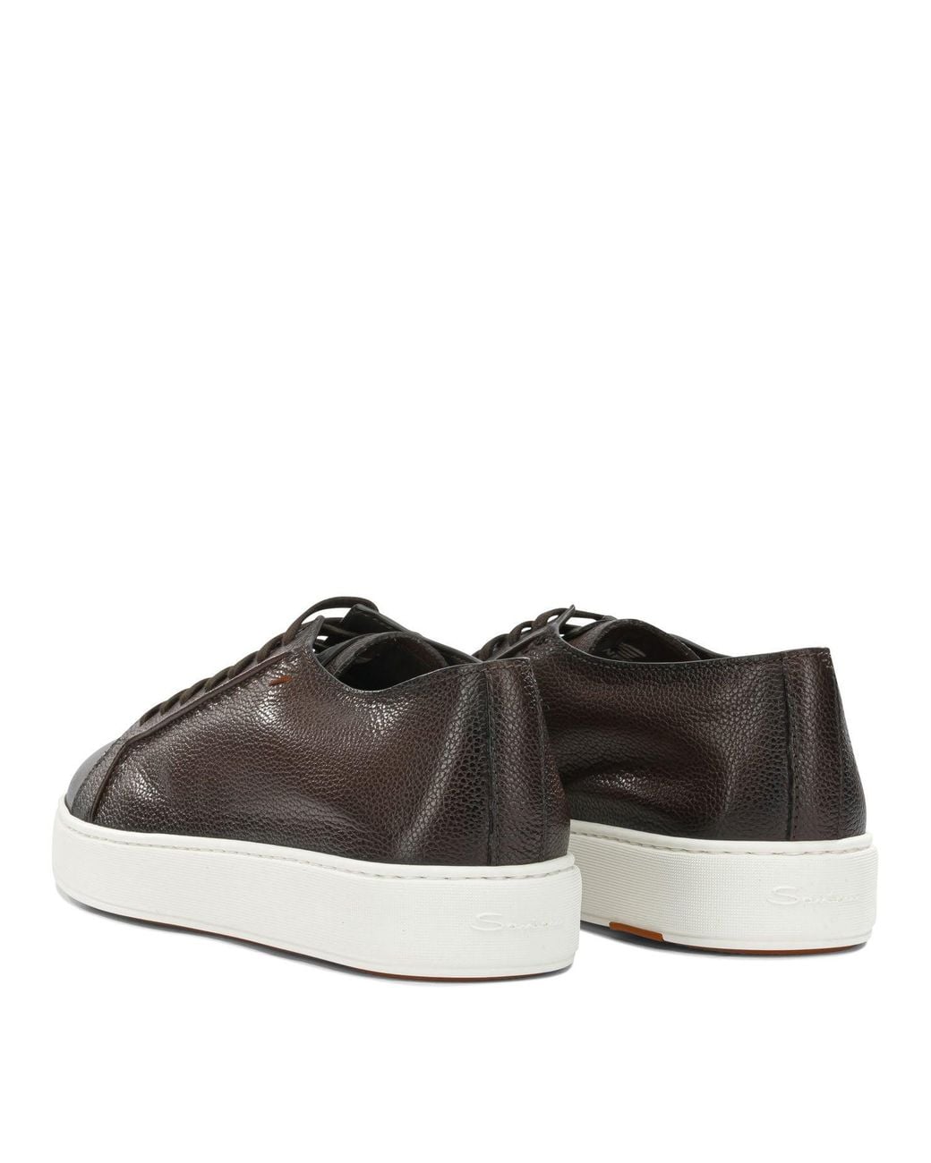 Santoni Brown Leather Rubber Low-Top Sneakers for men