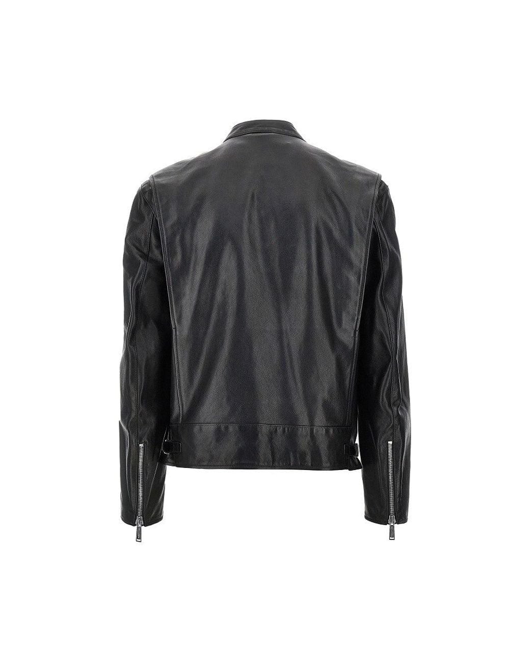 DSquared² Black Leather Biker Jacket for men