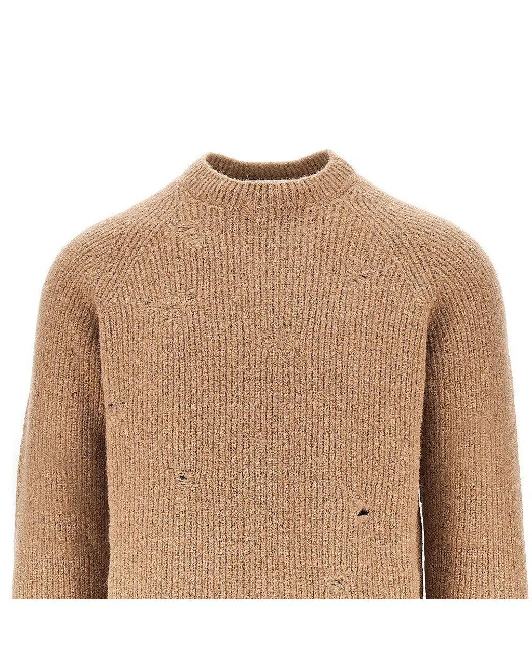 Laneus Brown Alpaca-Wool Blend Crewneck Sweater for men