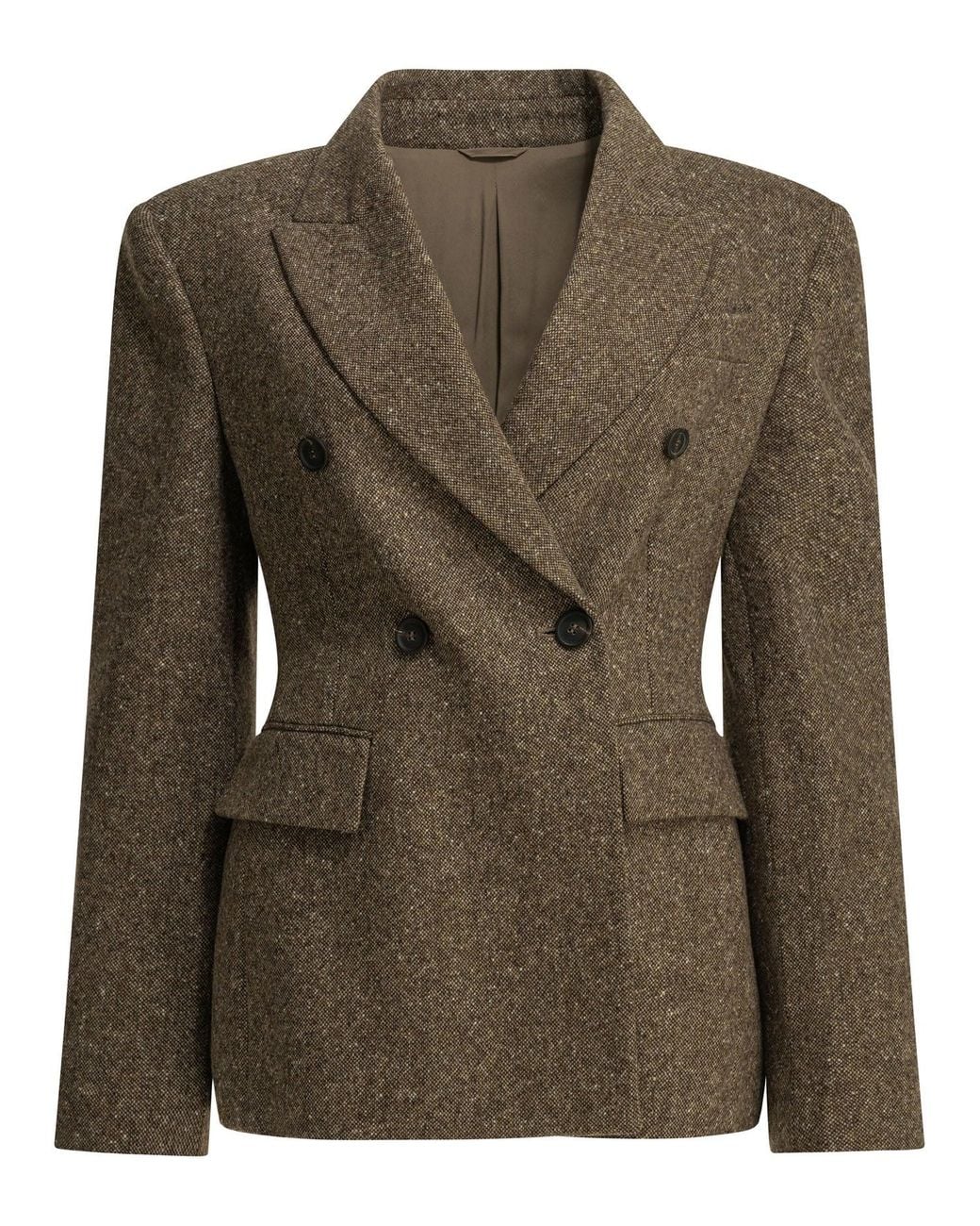 Brunello Cucinelli Green Double-Breasted Wool Blazer