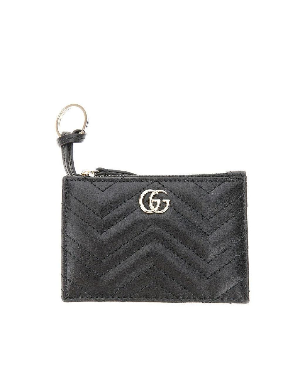 Gucci Black Leather Gg Marmont Key Holder