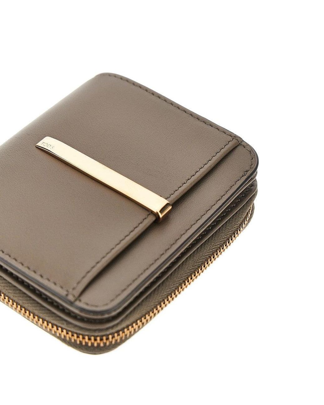 Tod's Gray Leather Small Bi-Fold Wallet