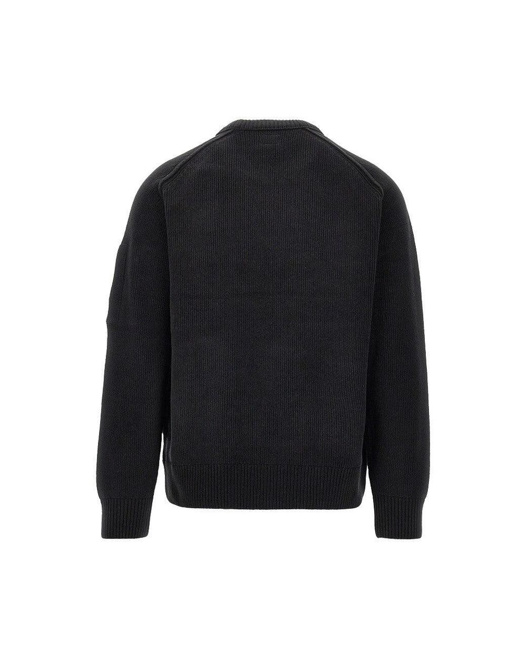 C P Company Black Cotton Chenille Crewneck Sweater for men