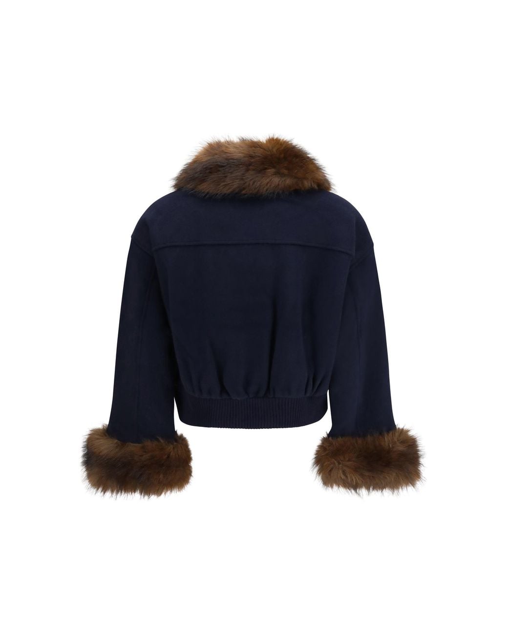 Self-Portrait Blue Wool-Blend Jacket Faux Fur Collar