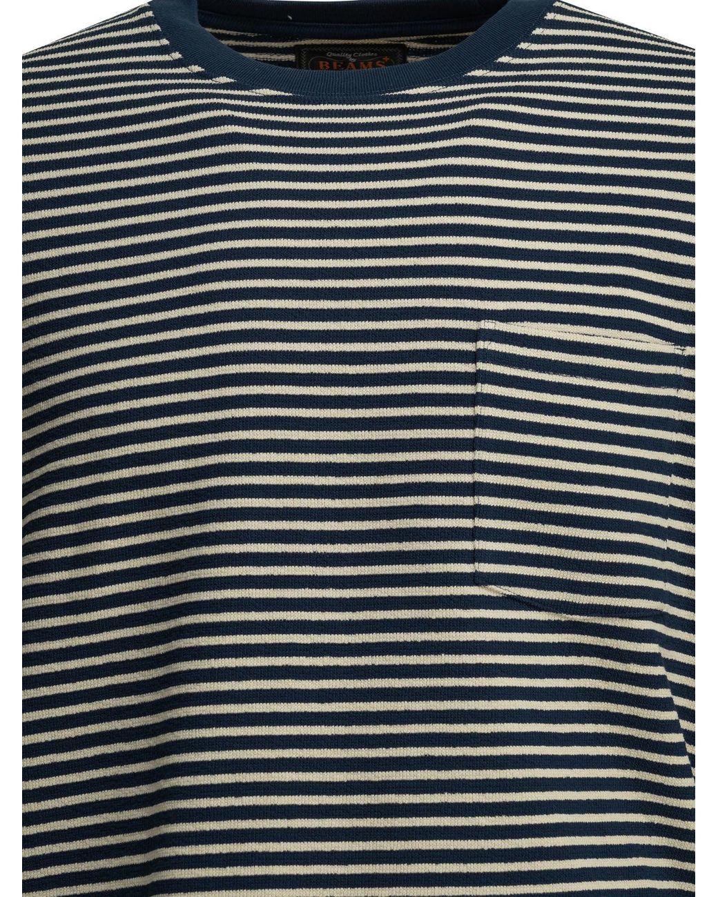 Beams Plus Gray Striped Crewneck T-Shirt for men