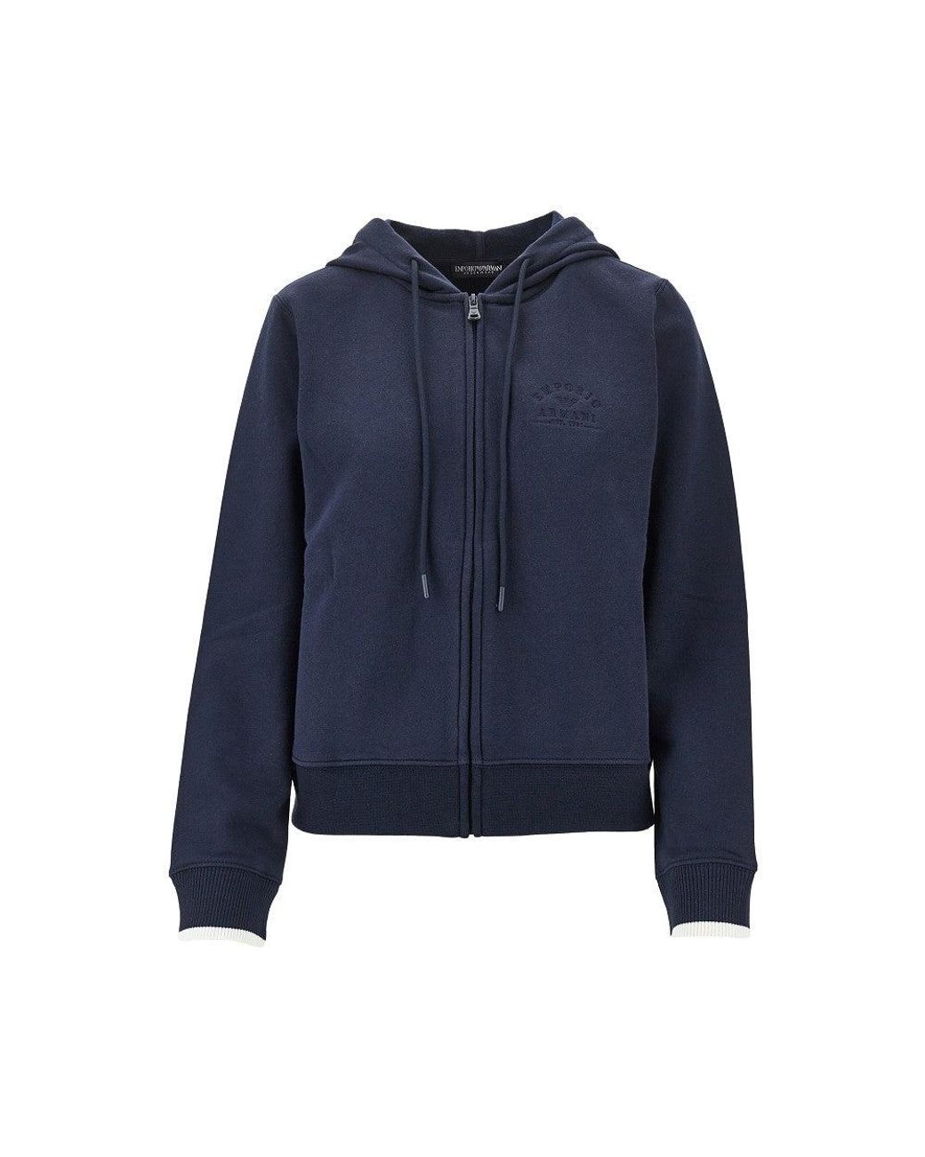 EA BODYWEAR Blue Logo Embroidery Full-Zip Hoodie